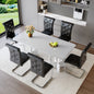Modern 7-Piece Rectangular Dining Table Set with 6 Chairs, White Faux Marble MDF Tabletop, Black PVC Tufted Upholstered Chairs for Kitchen & Dining Room