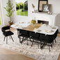 9-Piece Square Dining Table Set, Fixed White Faux Marble & Wood Grain Triamine Tabletop with 8 Black Velvet Chairs, Modern Kitchen Table Set for 8 People, Ideal for Family Gatherings, Dining Room