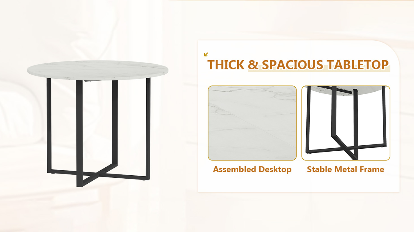 Round White Dining Table Set - Seats 4, Modern Kitchen Table for Dining Room