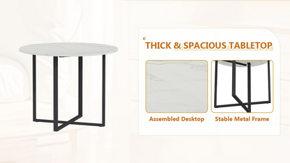 Round White Dining Table Set - Seats 4, Modern Kitchen Table for Dining Room