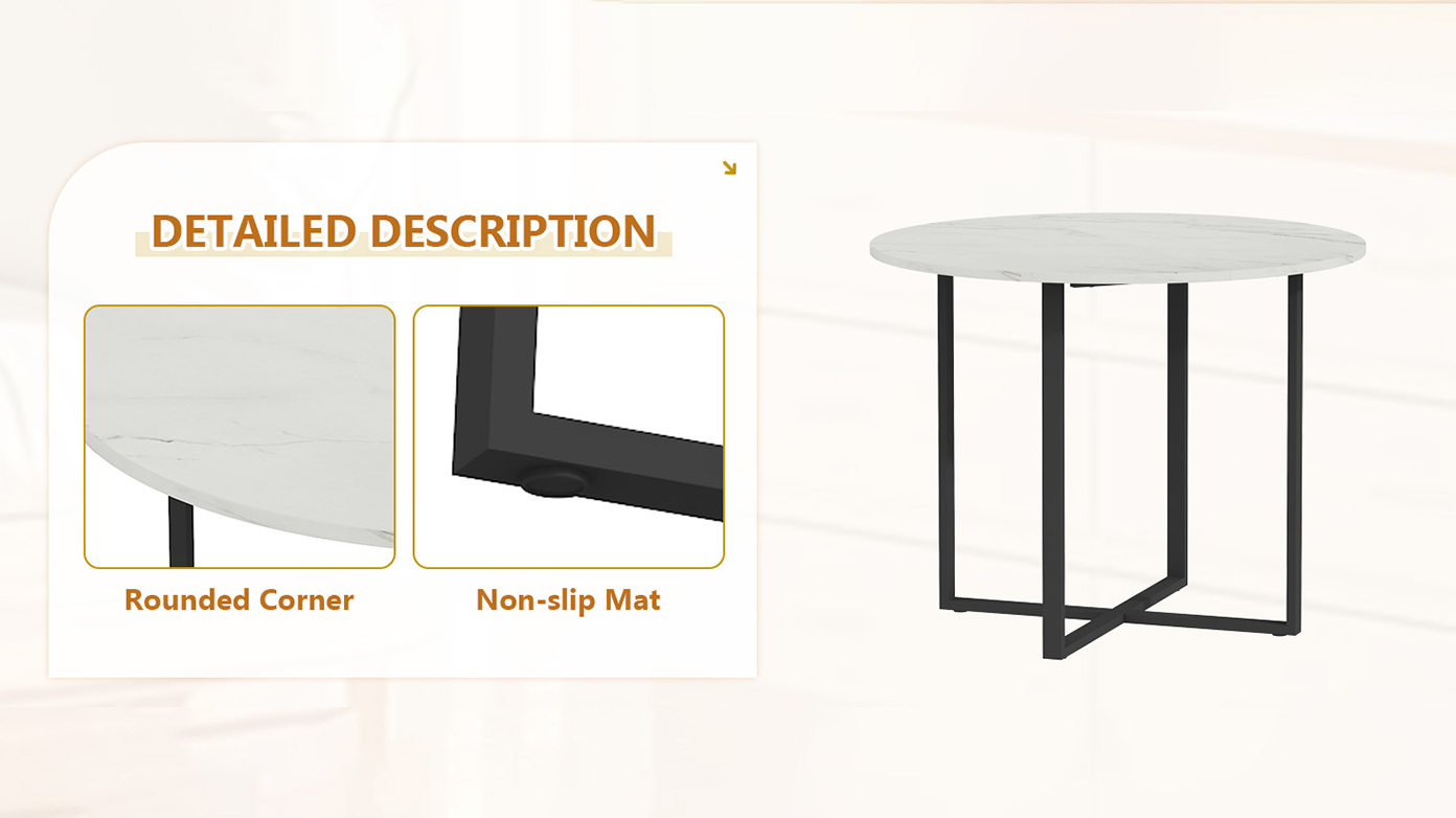 Round White Dining Table Set - Seats 4, Modern Kitchen Table for Dining Room
