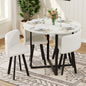 5 Piece Round Dining Table Set, White Faux Marble Triamine Tabletop & White PU Leather Chairs, Modern Kitchen Table and Chair Set for Small Spaces, Apartment, Breakfast Nook