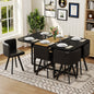 7 Piece Dining Table Set with 6 Black Oil-Waxed Leather Chairs, Black & Wood Grain Triamine Board Table, Modern Industrial Kitchen Dining Room Furniture for Small Spaces, Apartment, Restaurant