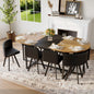 9-Piece Oval Dining Table Set, Fixed Two-Tone Wood Grain & Black Wood Grain Triamine Tabletop with 8 Black PU Leather Chairs, Modern Kitchen Table Set for 8 People, Ideal for Family Gatherings
