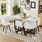 7-Piece space saving tableware set: melamine board table+PU cushioned chair, black powder coated iron frame for kitchen/dining room
