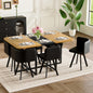 7-Piece Rectangular Dining Table Set, Fixed Two-Tone Wood Grain & Black Triamine Tabletop with 6 Black Oil-Waxed Leather Chairs, Modern Kitchen Table Set for 6 People, Ideal for Small Spaces,Apartment