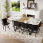 9-Piece Square Dining Table Set, Fixed White Faux Marble & Wood Grain Triamine Tabletop with 8 Black PU Leather Chairs, Modern Kitchen Table Set for 8 People, Ideal for Family Gatherings, Dining Room