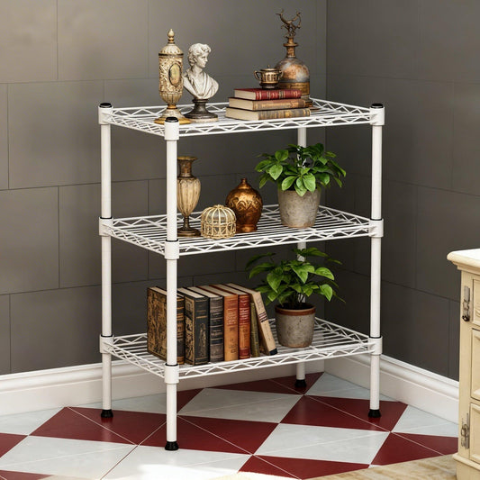 Multi purpose metal storage rack with 3 layers, Living Room Storage Shelf, Bathroom Towel Shelf, Laundry Room Organizer, Kitchen Pantry Rack save space, white color
