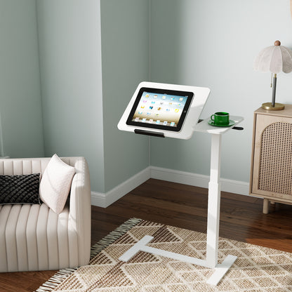 Adjustable Height Computer Desk - White Rectangular Table for Living Room