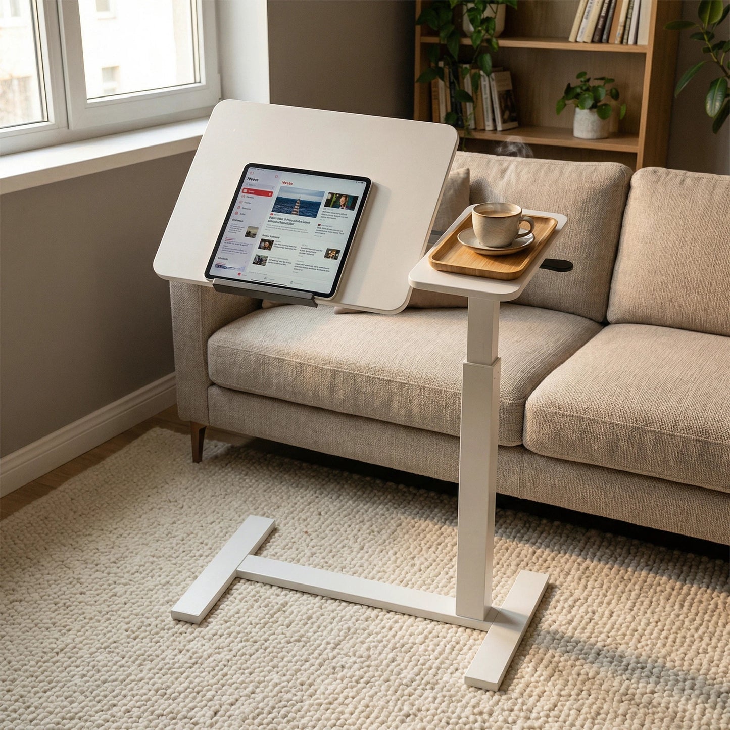 Adjustable Height Computer Desk - White Rectangular Table for Living Room