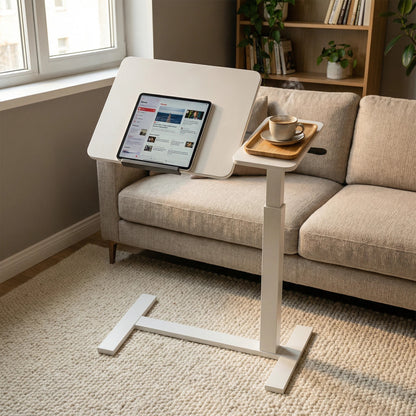 Adjustable Height Computer Desk - White Rectangular Table for Living Room