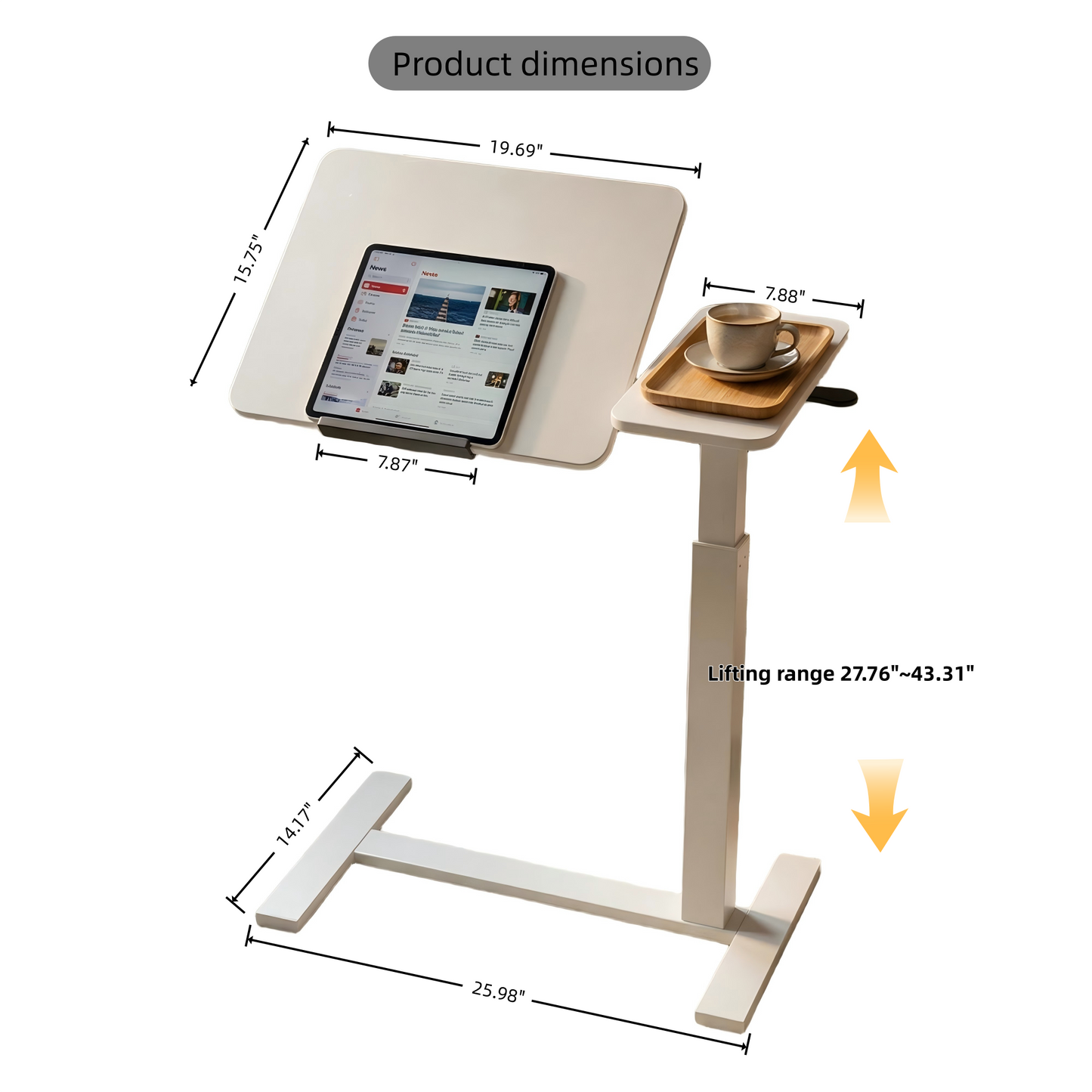 Adjustable Height Computer Desk - White Rectangular Table for Living Room