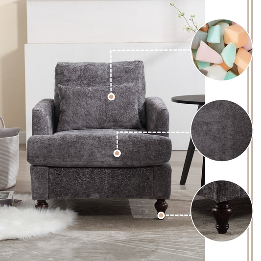 Wood Frame Armchair,  Modern Accent Chair Lounge Chair for Living Room,Tufted Club Chair, Mid Century Modern Arm Chairs with Studded, Solid Wood Frame, for Bedroom, Reading (Gray Chenille)
