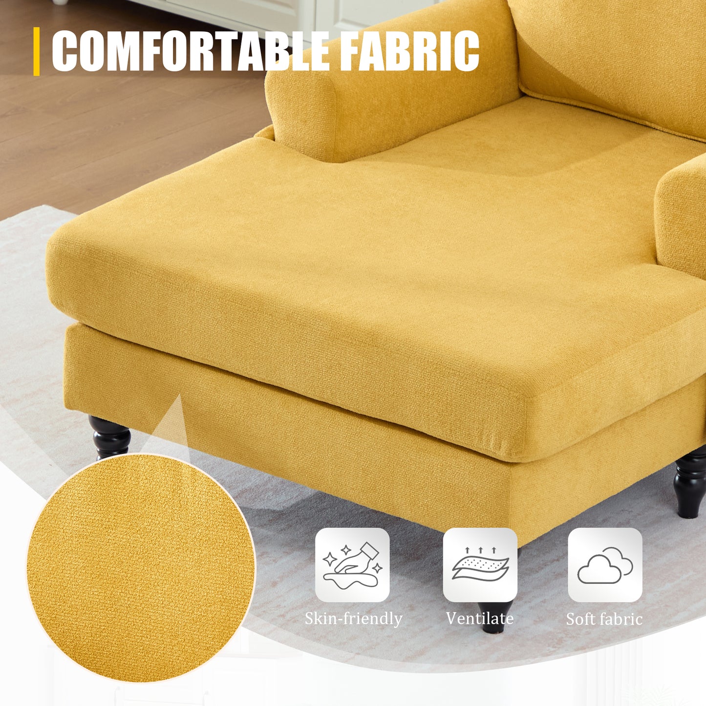 Mustard Yellow Chenille Recliner Sofa for Living Room Relaxation