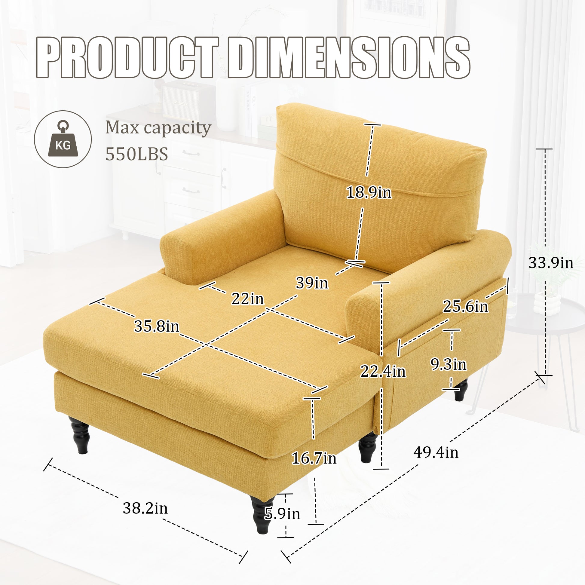Mustard Yellow Chenille Recliner Sofa for Living Room Relaxation