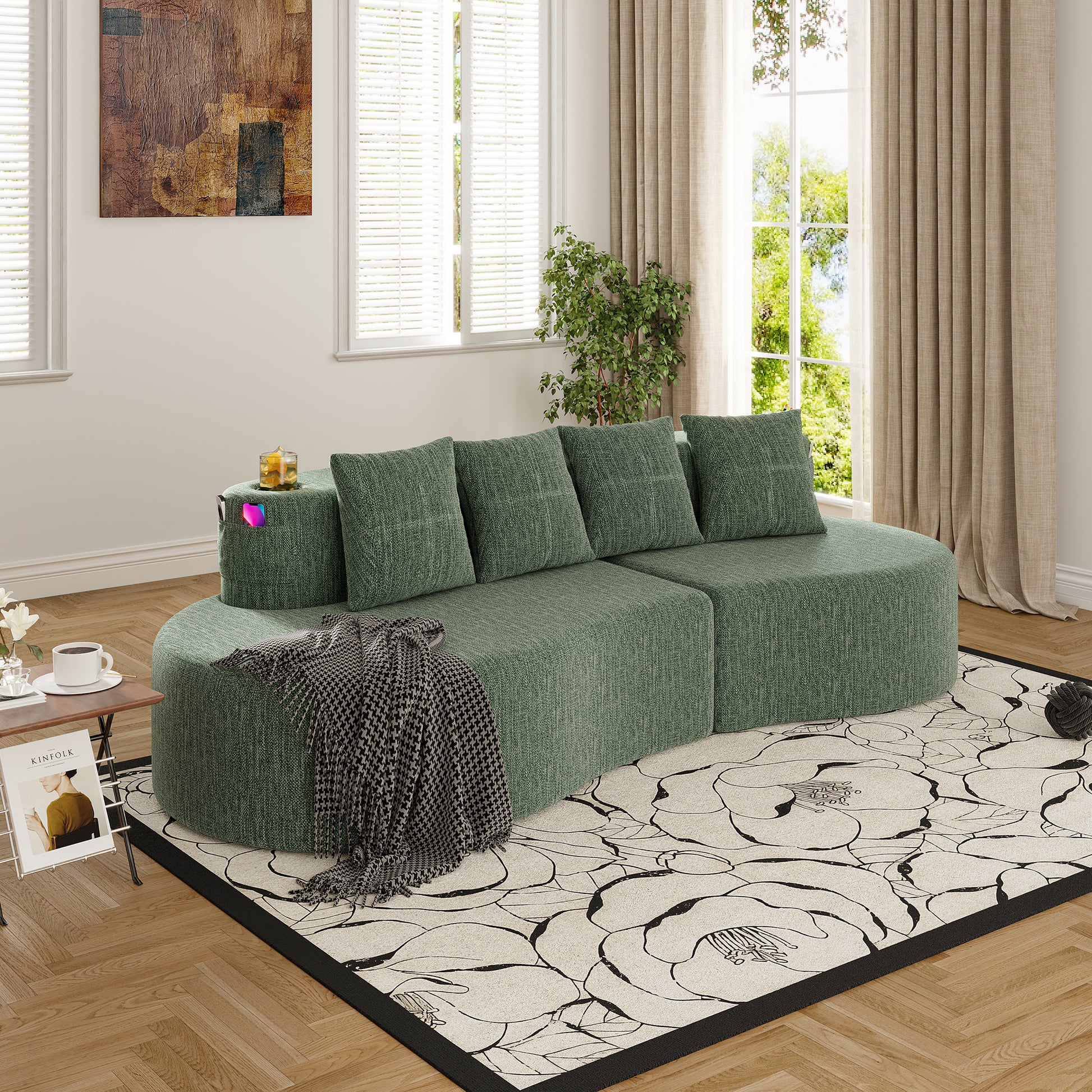 Modern Curved Sectional 3 Seat Minimalist Elegant Half Moon Sofa Compressed Modular Sectional Sofa for Living Room, Office, Apartment