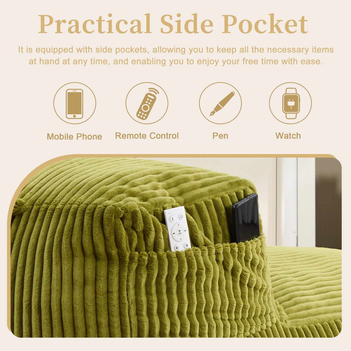 Olive Corduroy Bean Bag Chair - 1 Seat