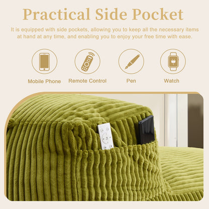 Olive Corduroy Bean Bag Chair - 1 Seat
