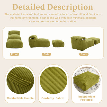 Olive Corduroy Bean Bag Chair - 1 Seat
