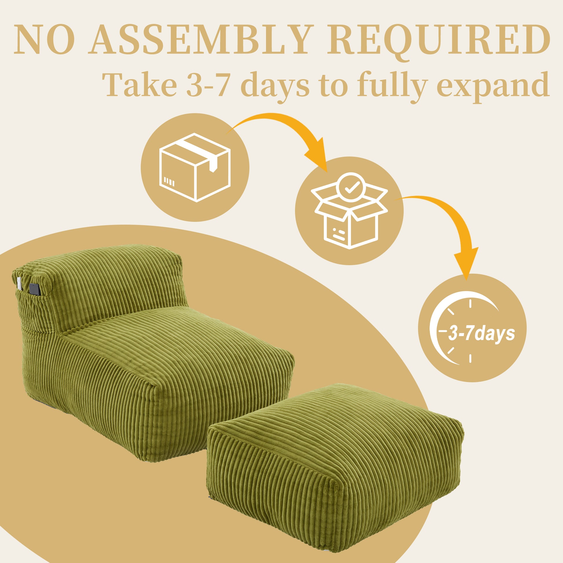 Olive Corduroy Bean Bag Chair - 1 Seat