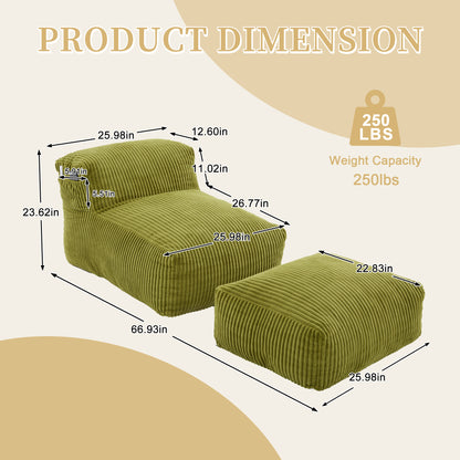 Olive Corduroy Bean Bag Chair - 1 Seat