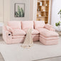 L Shaped Compressed Modular Sectional Sofa Modern Corduroy Upholstered Boneless Couches with Movable Footstool,With Three Pillows and Two Lumbar Pillows,Detachable Cloud Seat Cushions