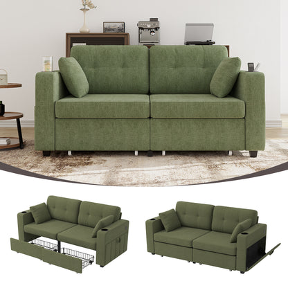 Sofas for Living Room, Couch Set,3 Seats Sofa, USB Charging,Wood Frame,Easy to Install,with Storage, Charging Station,Cup Holder,Modern Sectional Sofas for Living Room, Apartment,Chenille Fabric