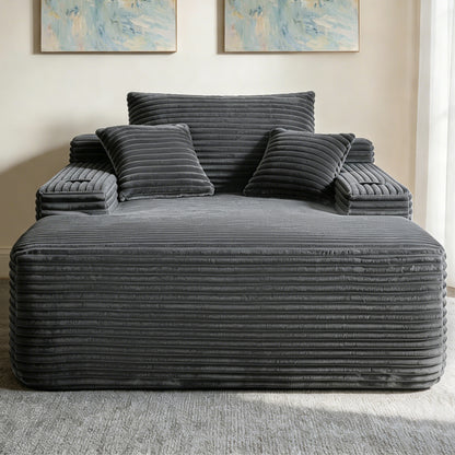 Grey Fabric Chaise Lounge Chair - Sleeper Sofa Bed for Living Room