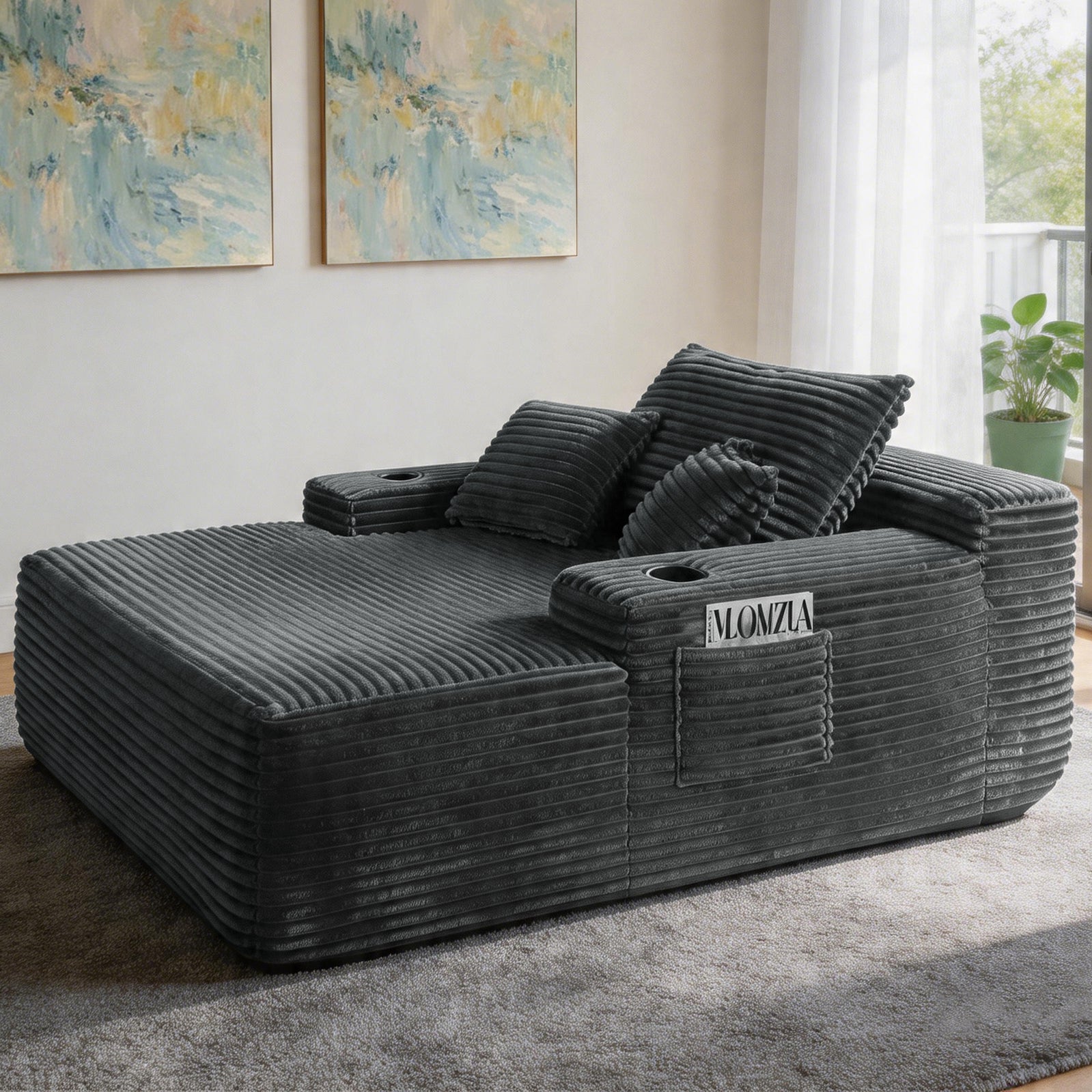 Grey Fabric Chaise Lounge Chair - Sleeper Sofa Bed for Living Room