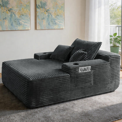 Grey Fabric Chaise Lounge Chair - Sleeper Sofa Bed for Living Room