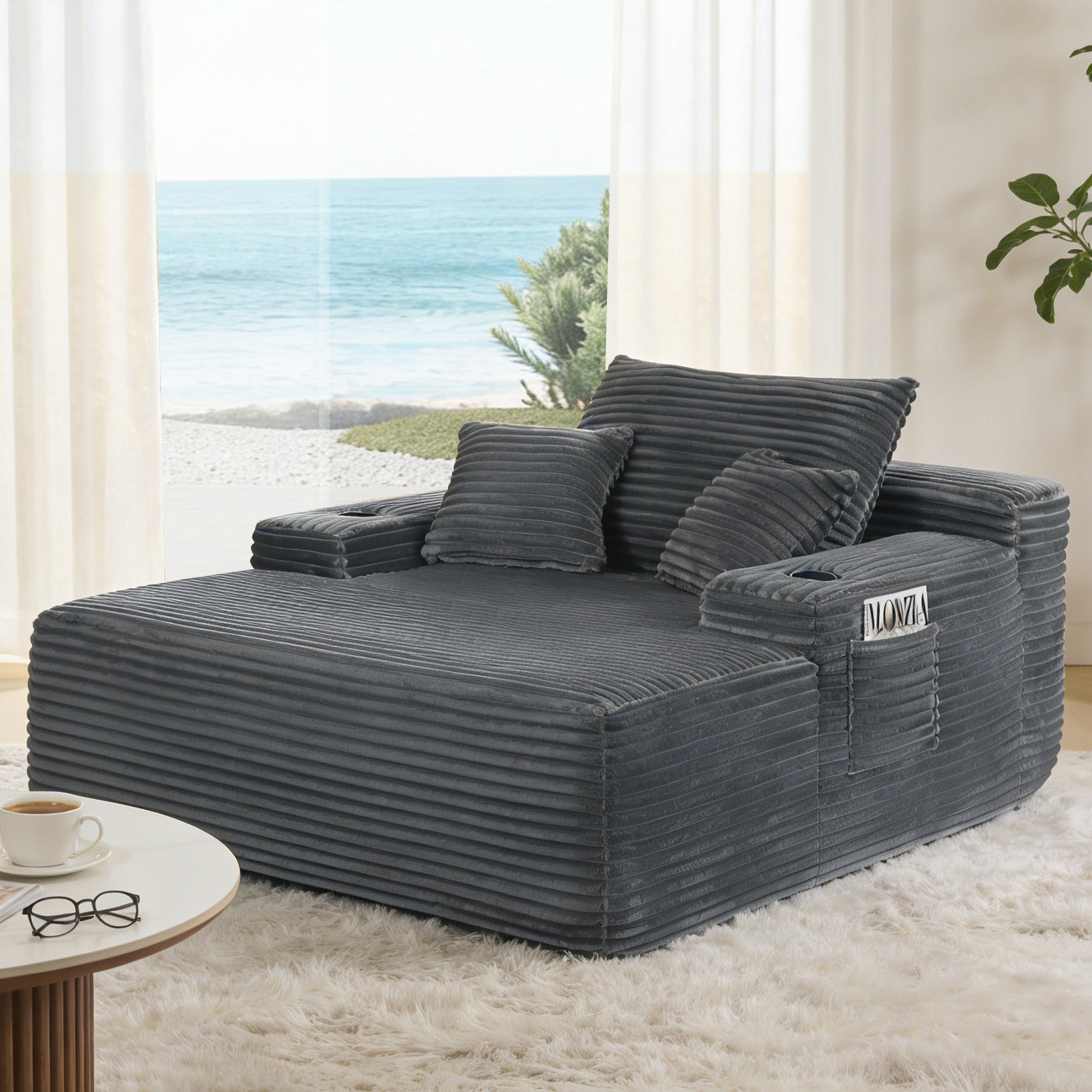 Grey Fabric Chaise Lounge Chair - Sleeper Sofa Bed for Living Room