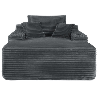 Grey Fabric Chaise Lounge Chair - Sleeper Sofa Bed for Living Room