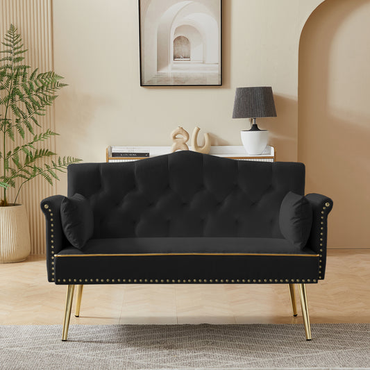 Black Velvet 2-Seat Sofa - Modern Bedroom Sofa for Living Room