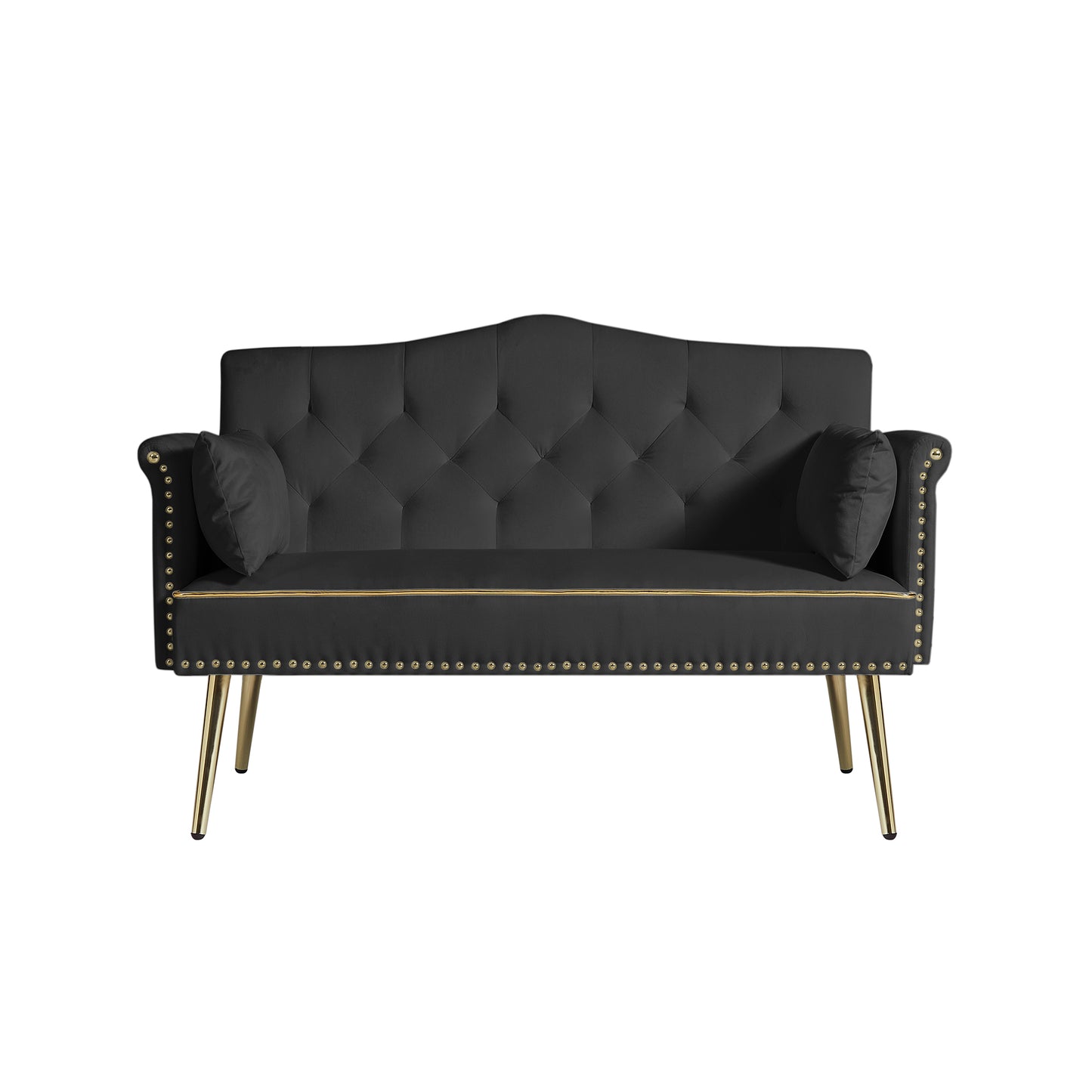 Black Velvet 2-Seat Sofa - Modern Bedroom Sofa for Living Room