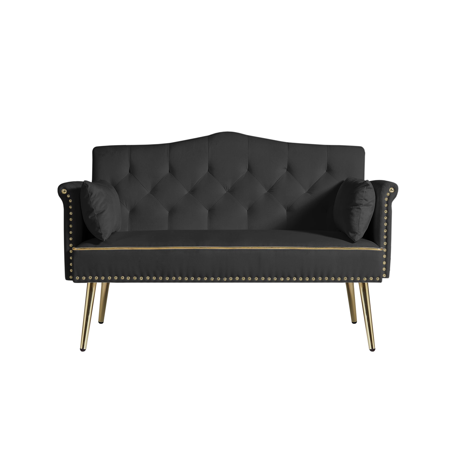Black Velvet 2-Seat Sofa - Modern Bedroom Sofa for Living Room