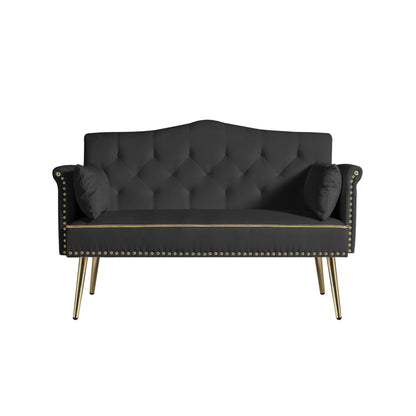 Black Velvet 2-Seat Sofa - Modern Bedroom Sofa for Living Room