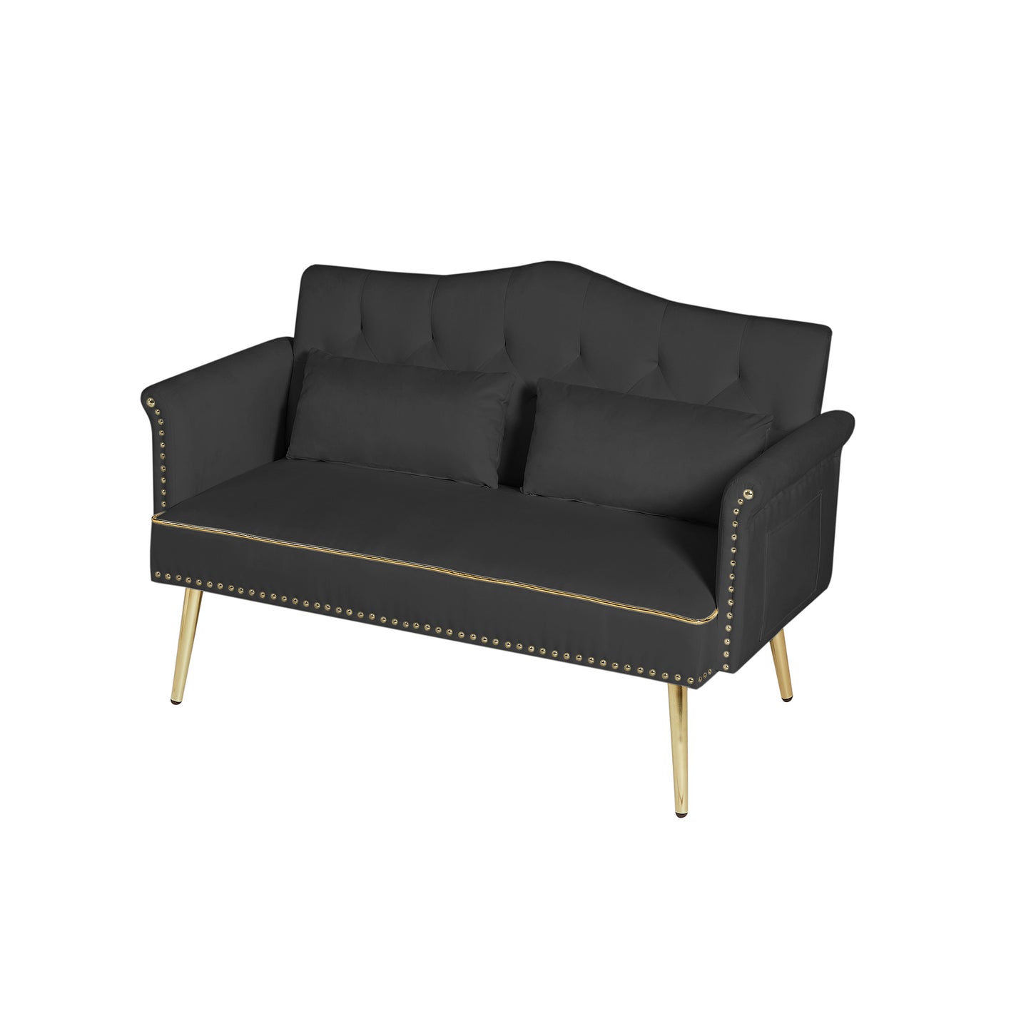 Black Velvet 2-Seat Sofa - Modern Bedroom Sofa for Living Room