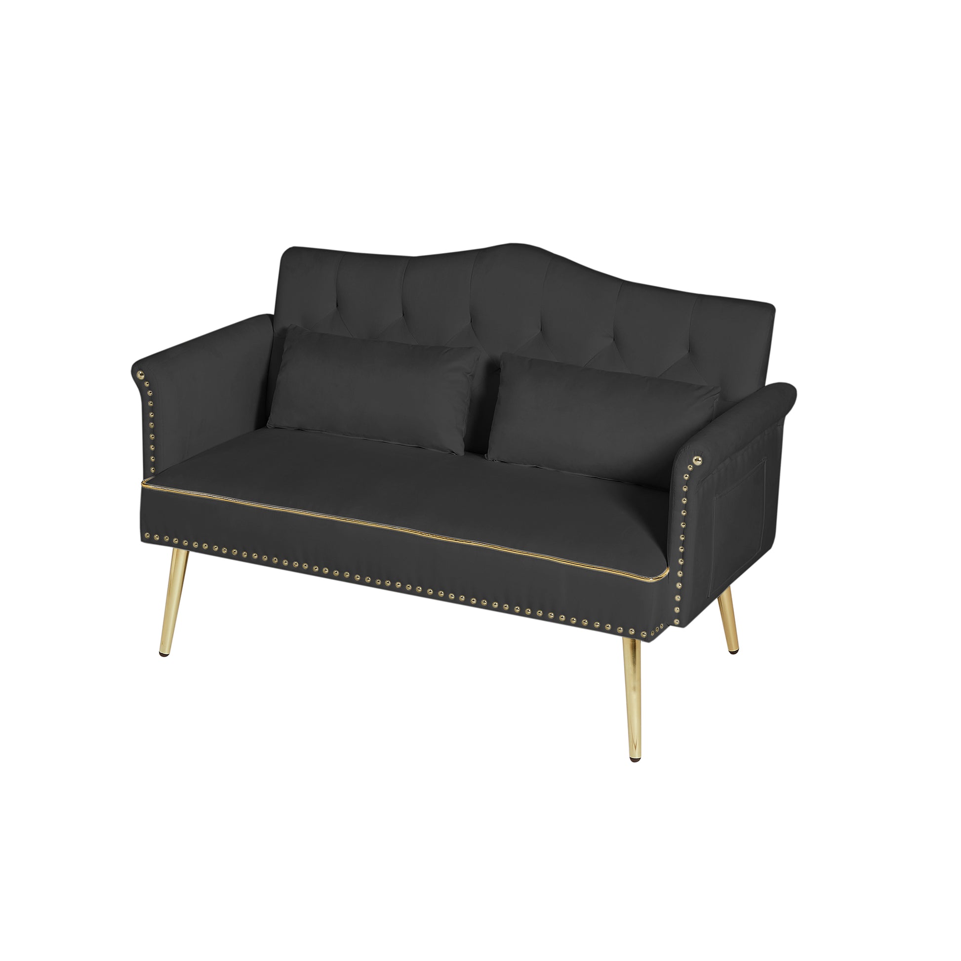 Black Velvet 2-Seat Sofa - Modern Bedroom Sofa for Living Room