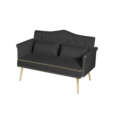Black Velvet 2-Seat Sofa - Modern Bedroom Sofa for Living Room
