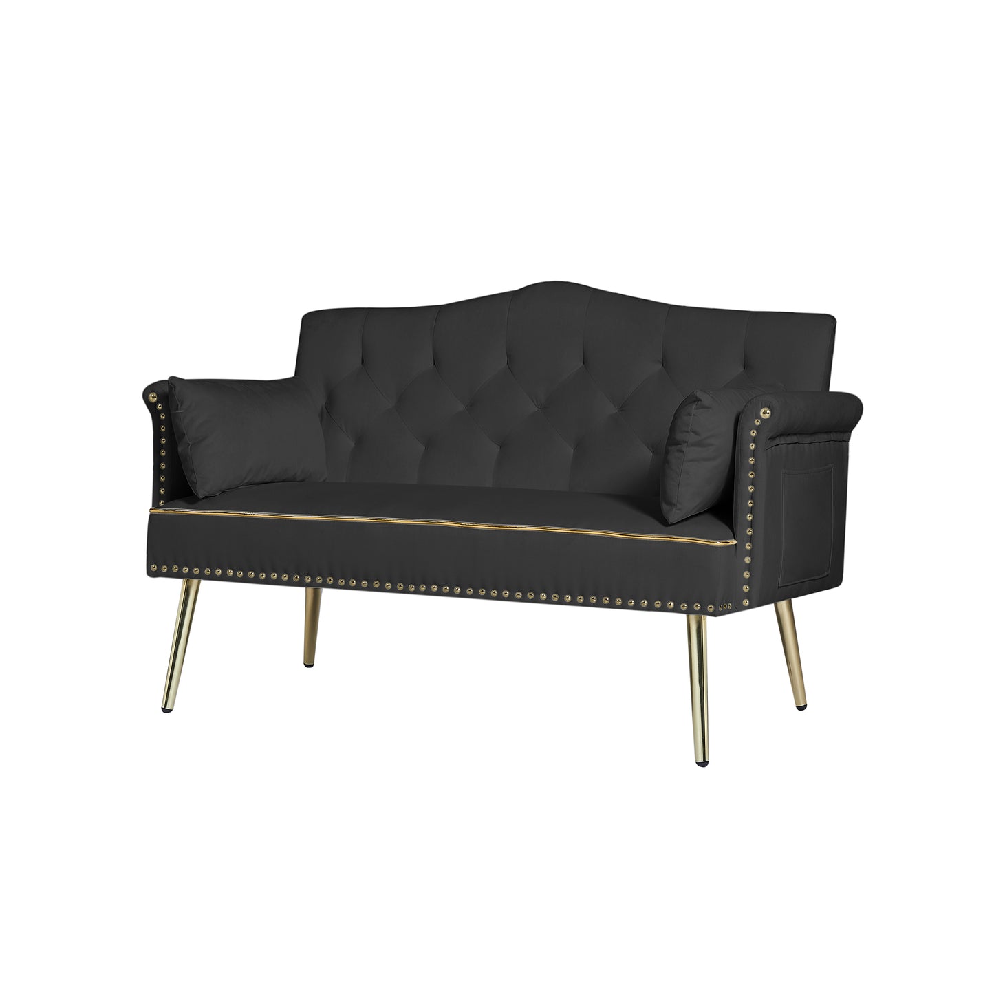 Black Velvet 2-Seat Sofa - Modern Bedroom Sofa for Living Room