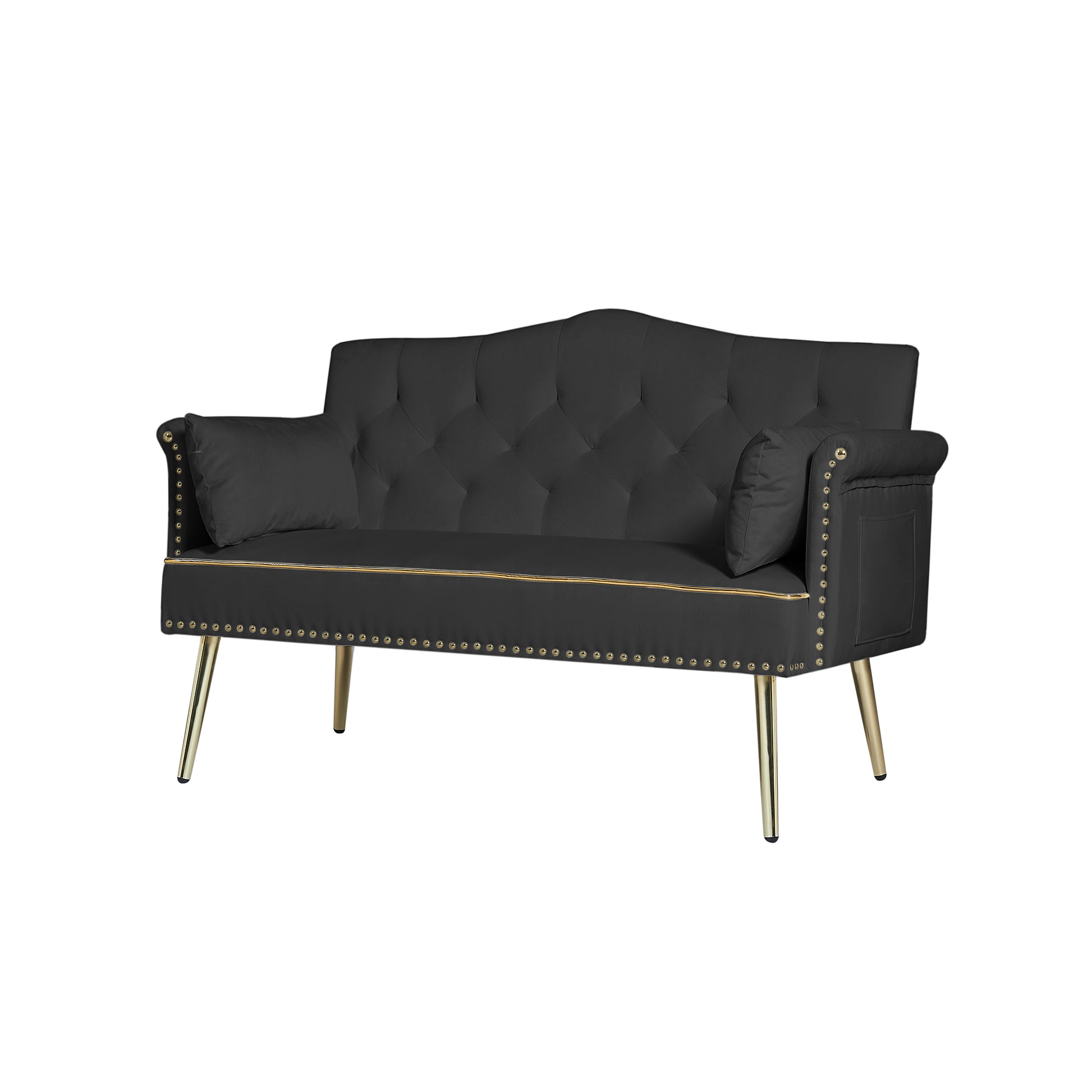 Black Velvet 2-Seat Sofa - Modern Bedroom Sofa for Living Room