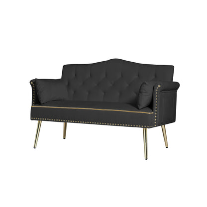 Black Velvet 2-Seat Sofa - Modern Bedroom Sofa for Living Room