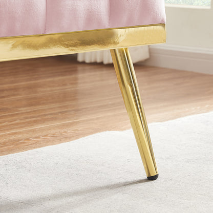 Pink Velvet Small Sofa with Gold Legs - 2 Seats for Living Room