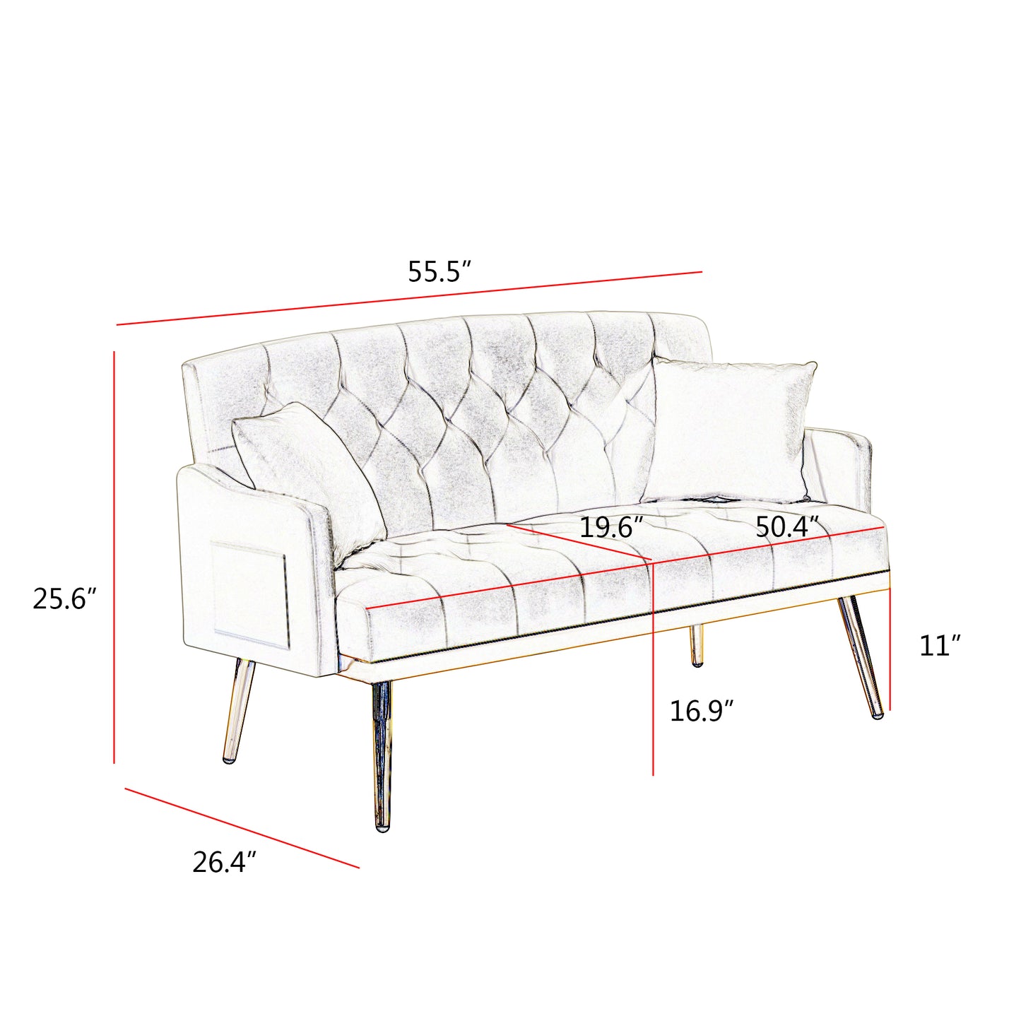 Pink Velvet Small Sofa with Gold Legs - 2 Seats for Living Room