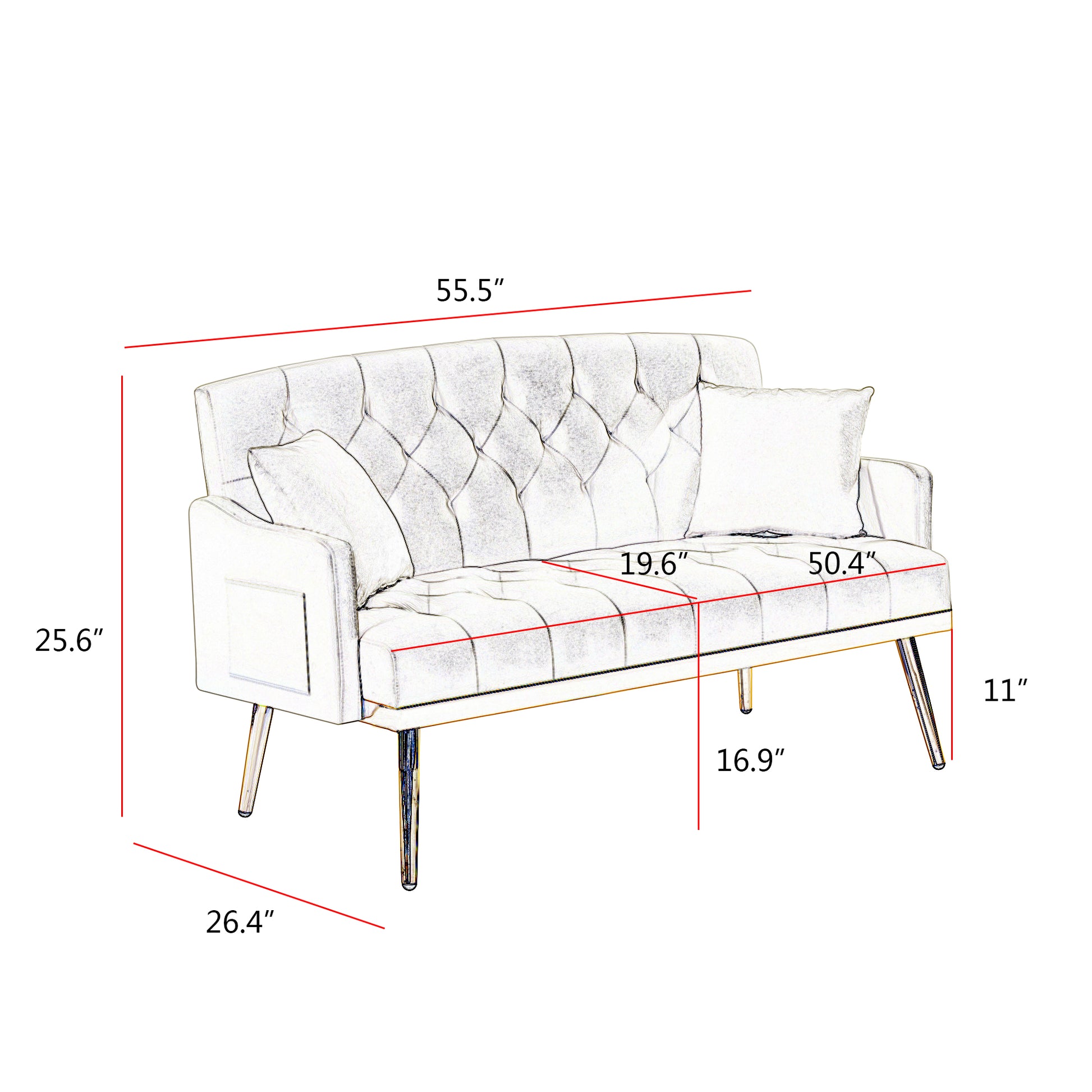 Pink Velvet Small Sofa with Gold Legs - 2 Seats for Living Room