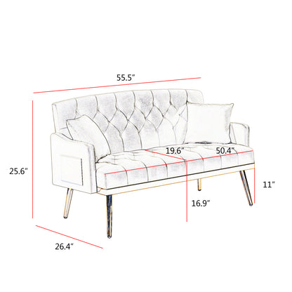 Pink Velvet Small Sofa with Gold Legs - 2 Seats for Living Room