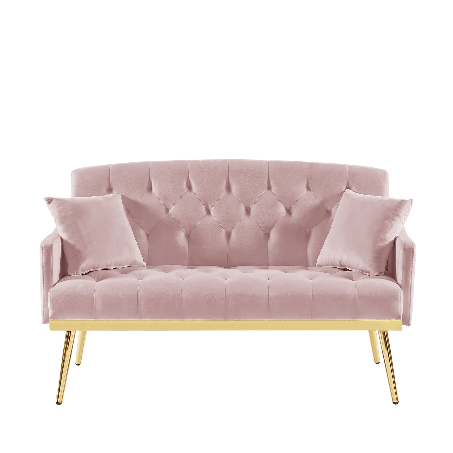 Pink Velvet Small Sofa with Gold Legs - 2 Seats for Living Room