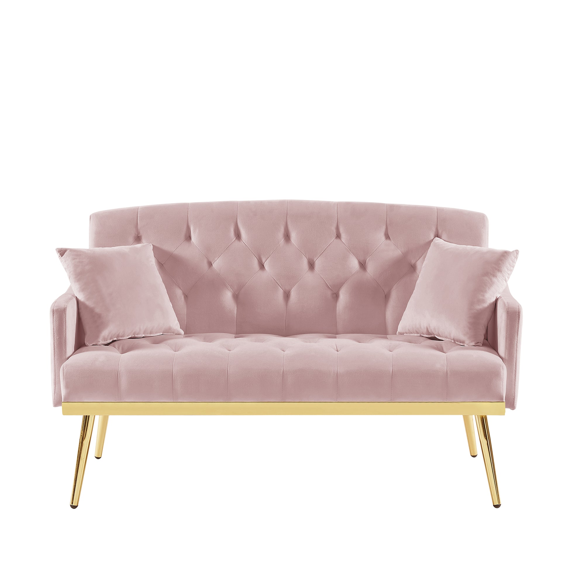 Pink Velvet Small Sofa with Gold Legs - 2 Seats for Living Room