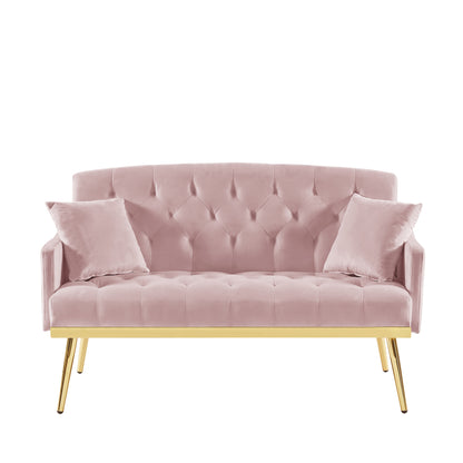 Pink Velvet Small Sofa with Gold Legs - 2 Seats for Living Room