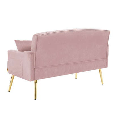 Pink Velvet Small Sofa with Gold Legs - 2 Seats for Living Room